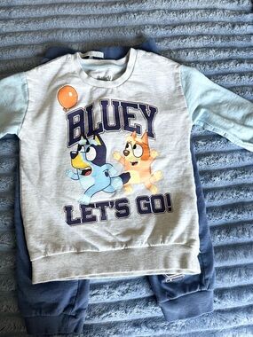 Bluey Graphic Crewneck Sweatshirt - Light Gray & Light Blue